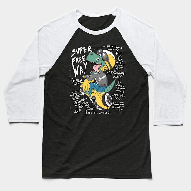 dinosaur hand drawn Baseball T-Shirt by Mako Design 